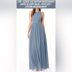 EUC- Azazie Luz Chiffon Bridesmaids Dress in Dusty Blue- Plus Size-Custom W/Bag